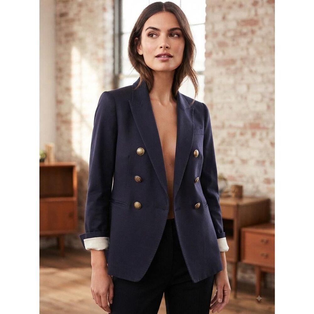 Banana Republic Navy Blue Double Breasted-Look Style Blazer Jacket Size 2P